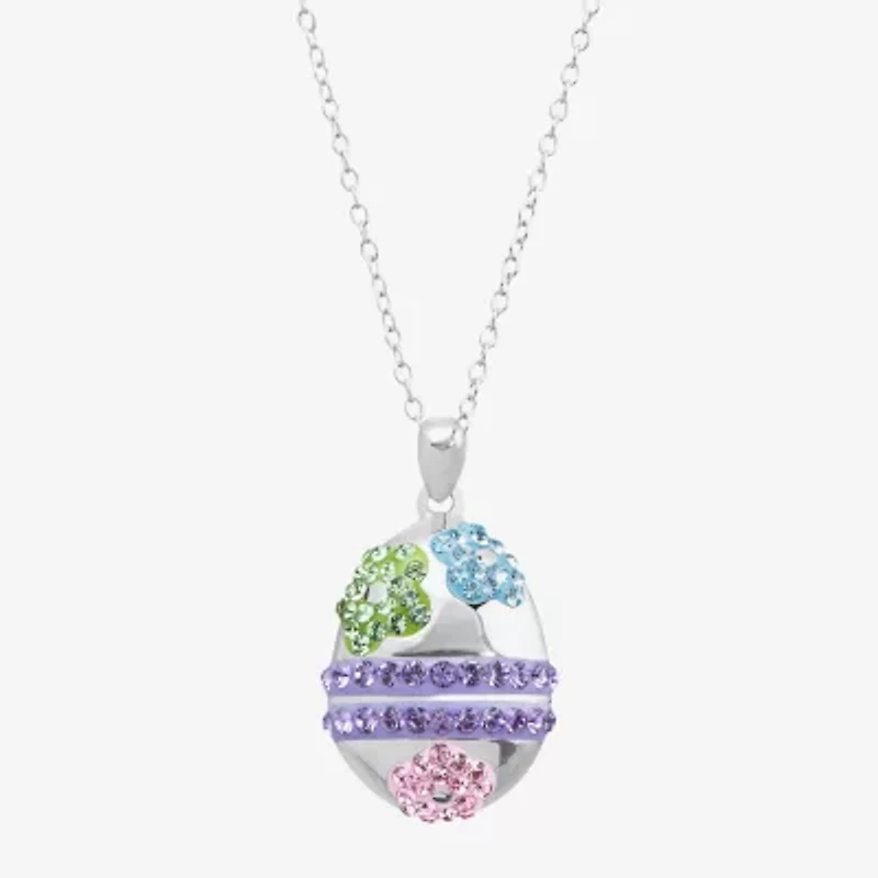 Limited Quantities! Easter Egg Womens Multi Color Crystal Sterling Silver 18 Inch Pendant Necklace