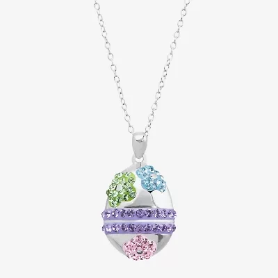 Limited Quantities! Easter Egg Womens Multi Color Crystal Sterling Silver 18 Inch Pendant Necklace