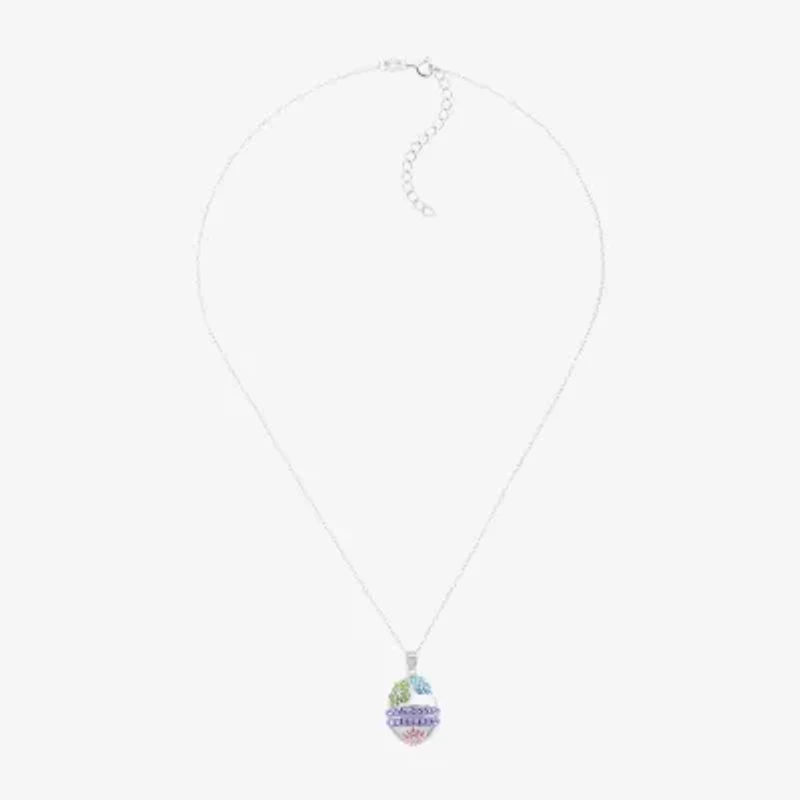 Limited Quantities! Easter Egg Womens Multi Color Crystal Sterling Silver 18 Inch Pendant Necklace
