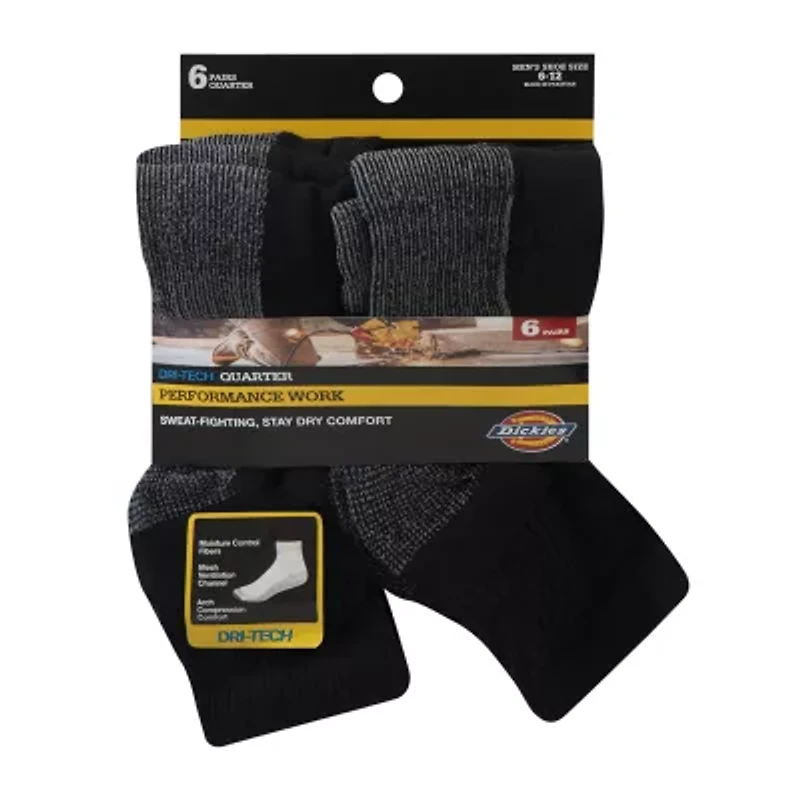 Dickies Dri-Tech Work Mens Multi-Pack 6 Pair Quarter Ankle Socks