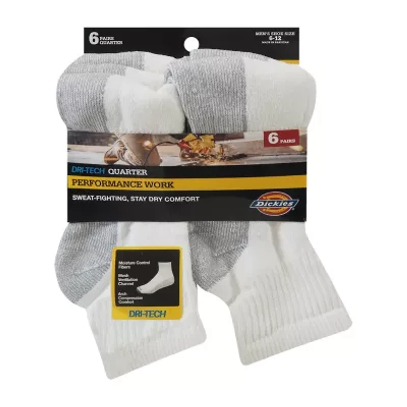 Dickies Dri-Tech Work Mens Multi-Pack 6 Pair Quarter Ankle Socks