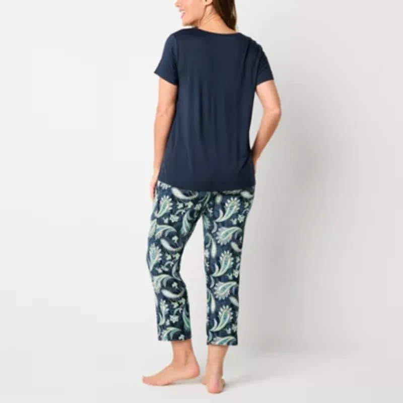 Liz Claiborne Cool and Calm Womens Short Sleeve 2-pc. Pajama Sets