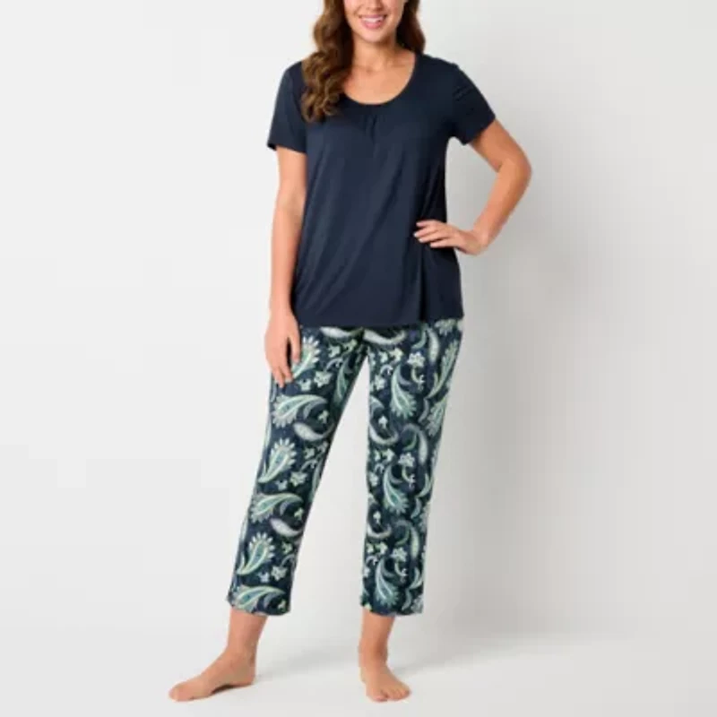 Liz Claiborne Cool and Calm Womens Short Sleeve 2-pc. Pajama Sets
