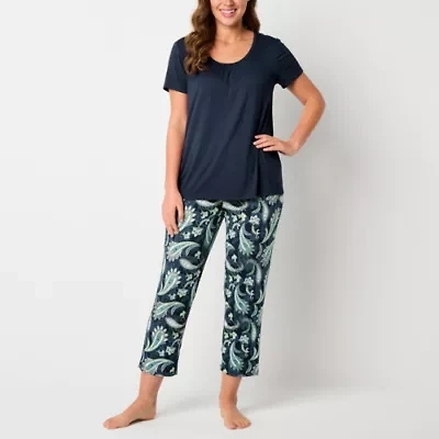 Liz Claiborne Cool and Calm Womens Short Sleeve 2-pc. Pajama Sets