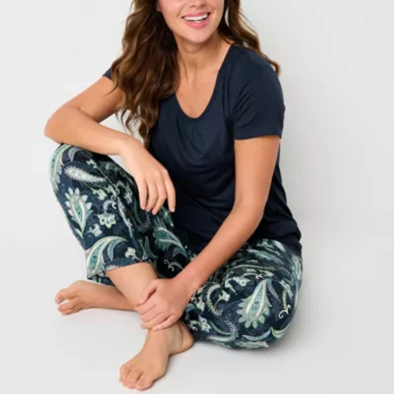 Liz Claiborne Cool and Calm Womens Short Sleeve 2-pc. Pajama Sets