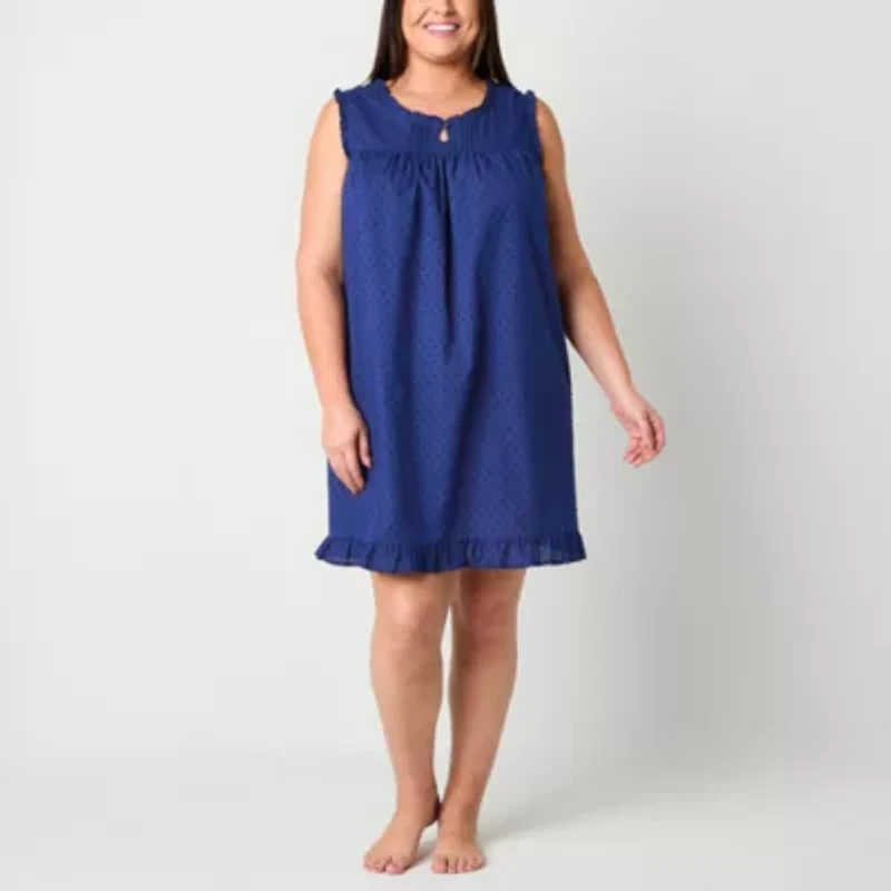 Adonna Womens Keyhole Neck Sleeveless Plus Nightgown