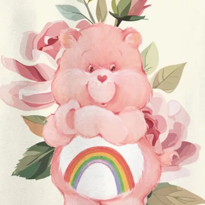 Carebears Floral Boyfriend Tee Womens Crew Neck Short Sleeve Loose Fit Care Bears Juniors Graphic T-Shirt