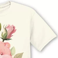 Carebears Floral Boyfriend Tee Womens Crew Neck Short Sleeve Loose Fit Care Bears Juniors Graphic T-Shirt
