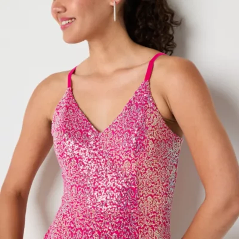 by&by Womens Sleeveless Sequin Juniors Bodycon Dress