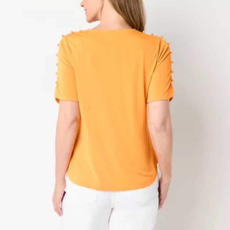 Liz Claiborne Womens Round Neck Short Sleeve Blouse