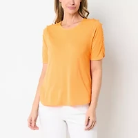 Liz Claiborne Womens Round Neck Short Sleeve Blouse