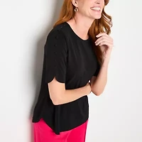 Liz Claiborne Womens Round Neck Short Sleeve Blouse