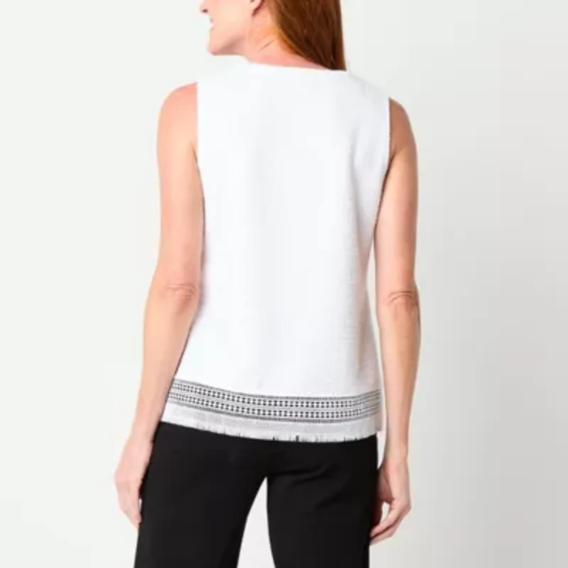 Liz Claiborne Womens Split Crew Neck Sleeveless Blouse
