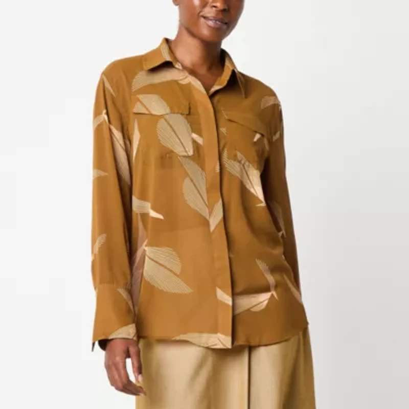 Worthington Womens Long Sleeve Cuffed Regular Fit Button-Down Shirt