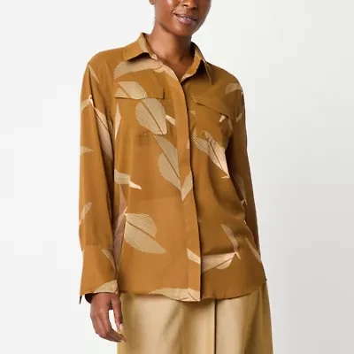 Worthington Womens Long Sleeve Cuffed Regular Fit Button-Down Shirt