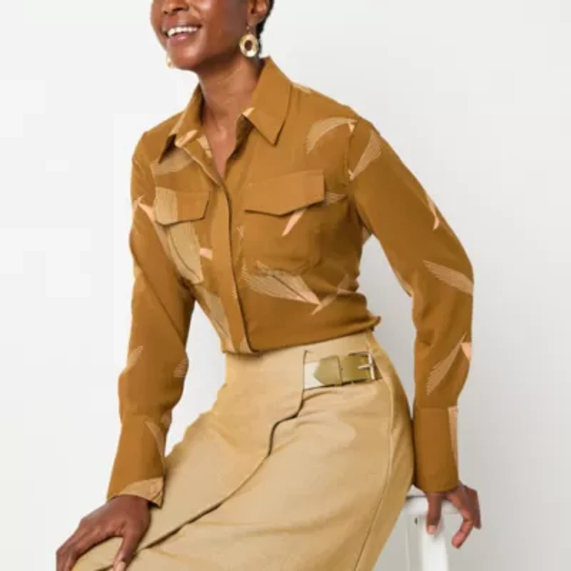 Worthington Womens Long Sleeve Cuffed Regular Fit Button-Down Shirt