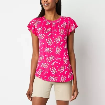 Liz Claiborne Womens Crew Neck Short Sleeve Blouse