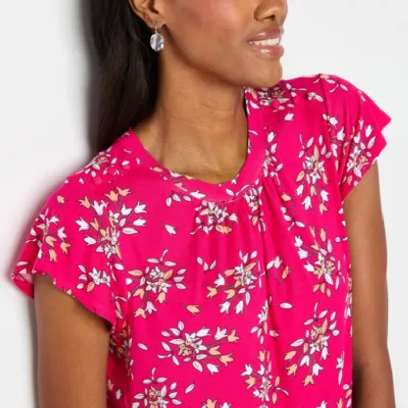 Liz Claiborne Womens Crew Neck Short Sleeve Blouse