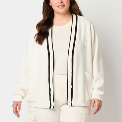 Stylus Womens Y Neck Long Sleeve Button Plus Cardigan