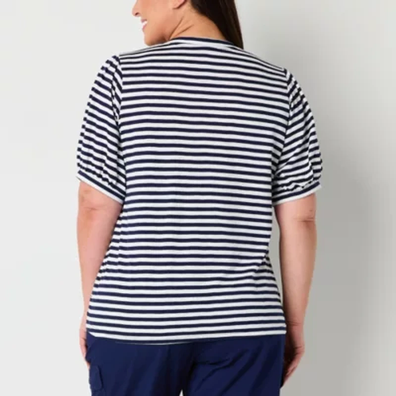 St. John's Bay Womens Split Crew Neck Short Sleeve Plus Blouse