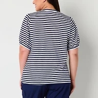 St. John's Bay Womens Split Crew Neck Short Sleeve Plus Blouse