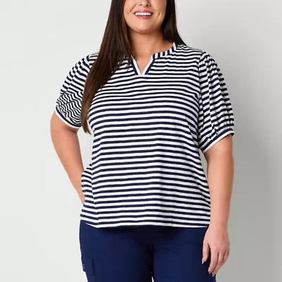 St. John's Bay Womens Split Crew Neck Short Sleeve Plus Blouse