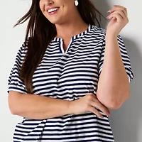 St. John's Bay Womens Split Crew Neck Short Sleeve Plus Blouse