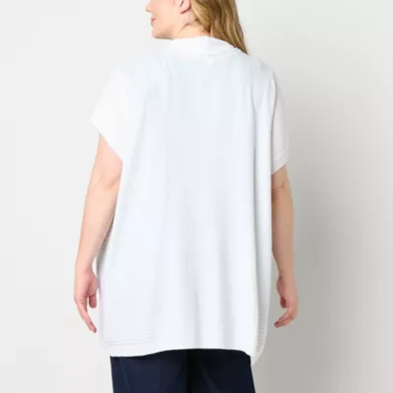 Liz Claiborne Womens Short Sleeve Open Front Plus Cardigan