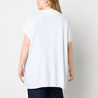 Liz Claiborne Womens Short Sleeve Open Front Plus Cardigan