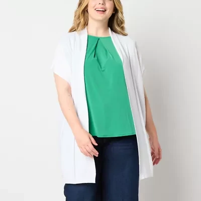 Liz Claiborne Womens Short Sleeve Open Front Plus Cardigan