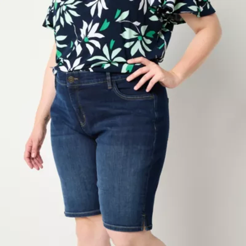 Liz Claiborne Sara Womens 11" Mid Rise Plus Bermuda Short