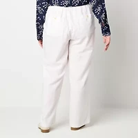 Liz Claiborne Linen Womens Plus Wide Leg Mid Rise Drawstring Pant