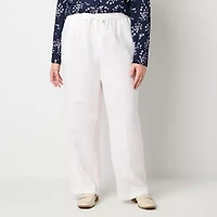 Liz Claiborne Linen Womens Plus Wide Leg Mid Rise Drawstring Pant