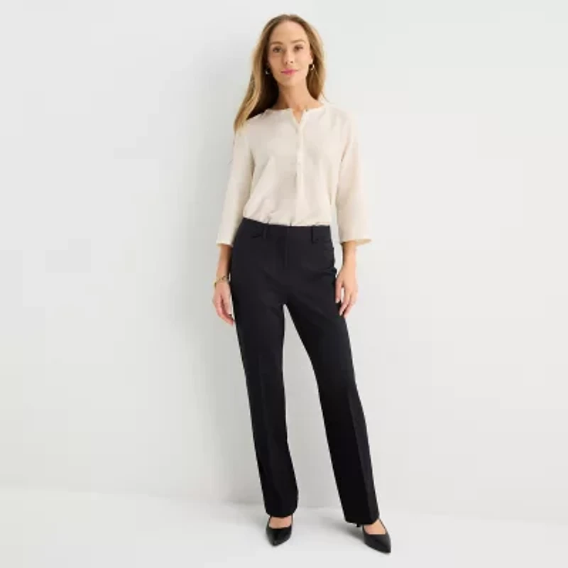 Liz Claiborne Emma Ponte Womens Tall Flare Mid Rise Pull-On Pant