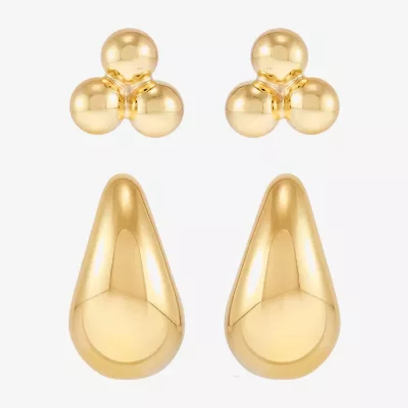 Silver Addiction Womens 14K Gold Over Silver 2 Pair Earring Set