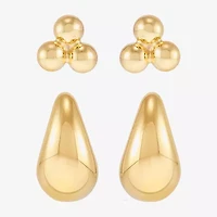 Silver Addiction Womens 14K Gold Over Silver 2 Pair Earring Set