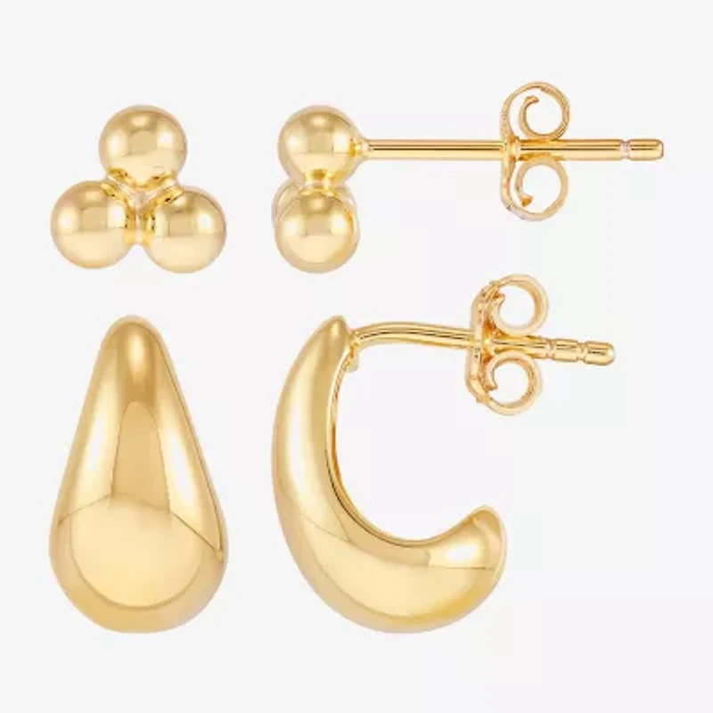 Silver Addiction Womens 14K Gold Over Silver 2 Pair Earring Set
