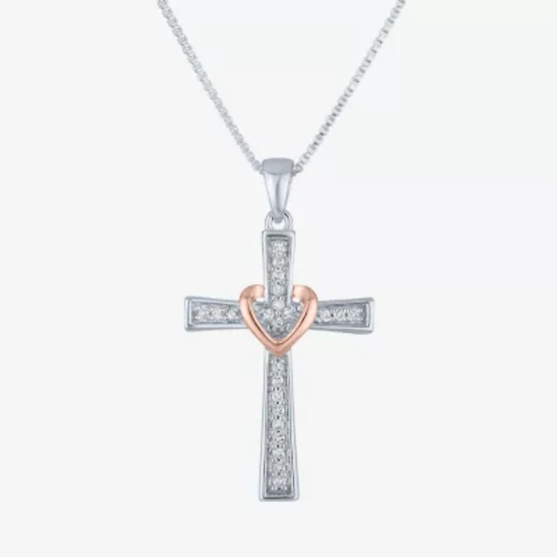 1/10 CT.T.W. Natural White Diamond Sterling Silver Cross Pendant Necklace