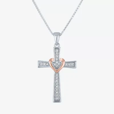 1/10 CT.T.W. Natural White Diamond Sterling Silver Cross Pendant Necklace