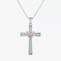 1/10 CT.T.W. Natural White Diamond Sterling Silver Cross Pendant Necklace