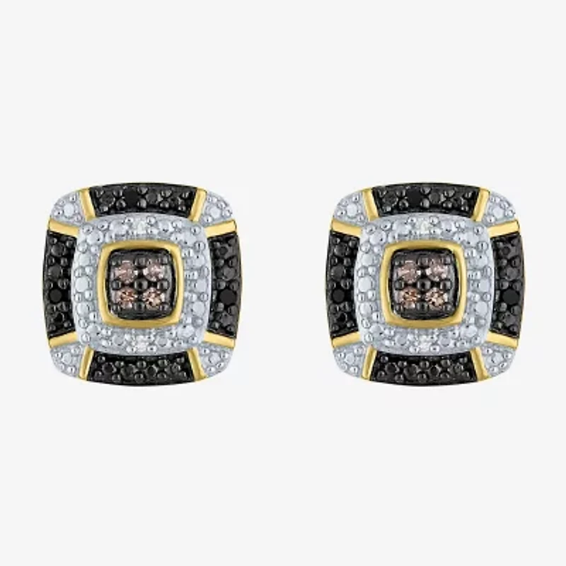 1/10 CT.T.W. Natural White, Champagne and Color-Enhanced Black Diamond Earrings