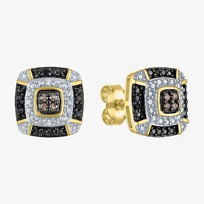 1/10 CT.T.W. Natural White, Champagne and Color-Enhanced Black Diamond Earrings