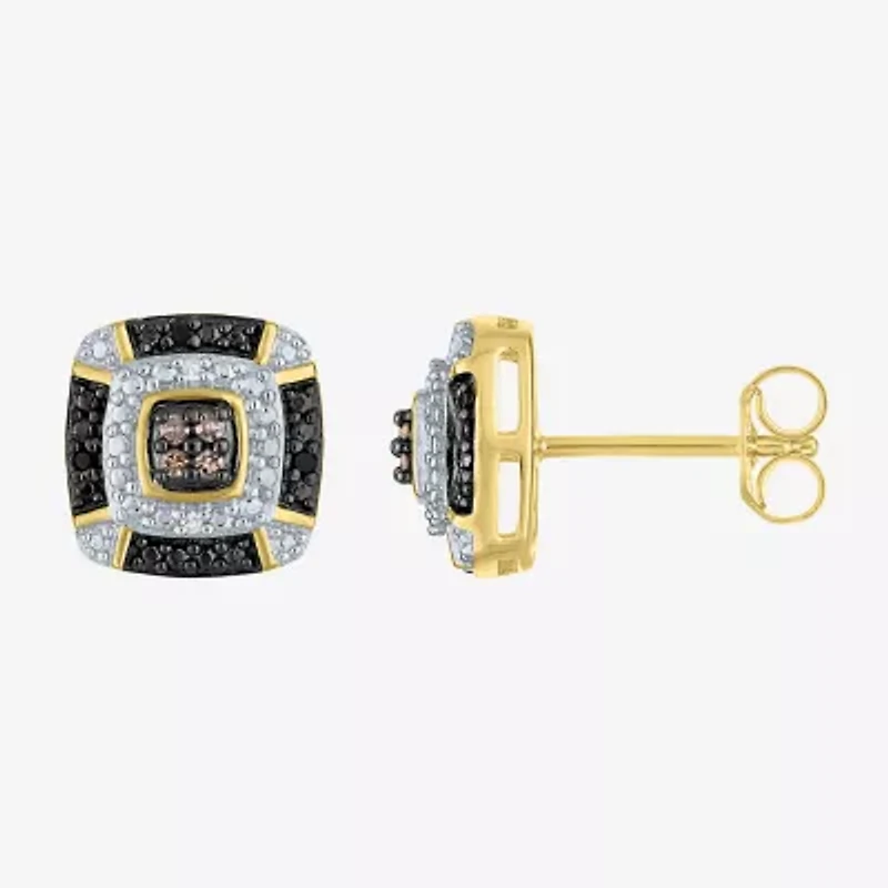 1/10 CT.T.W. Natural White, Champagne and Color-Enhanced Black Diamond Earrings