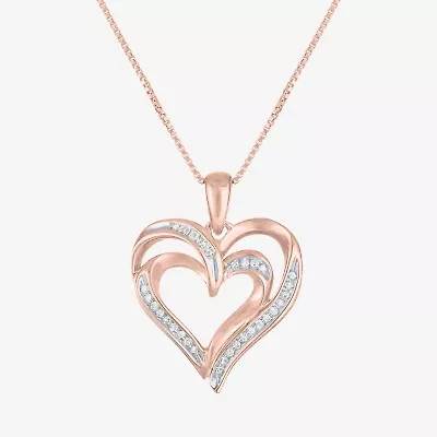 Womens 1/10 CT. T.W. Natural White Diamond Sterling Silver or 14K Gold Over Heart Pendant Necklace