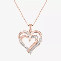 Womens 1/10 CT. T.W. Natural White Diamond Sterling Silver or 14K Gold Over Heart Pendant Necklace