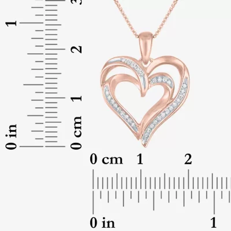 Womens 1/10 CT. T.W. Natural White Diamond Sterling Silver or 14K Gold Over Heart Pendant Necklace
