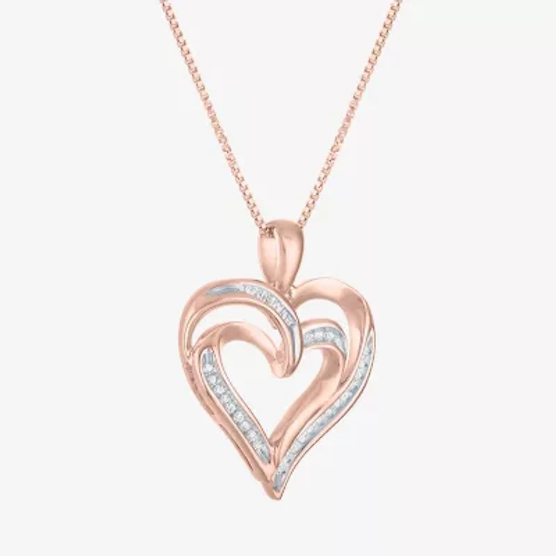 Womens 1/10 CT. T.W. Natural White Diamond Sterling Silver or 14K Gold Over Heart Pendant Necklace