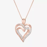 Womens 1/10 CT. T.W. Natural White Diamond Sterling Silver or 14K Gold Over Heart Pendant Necklace