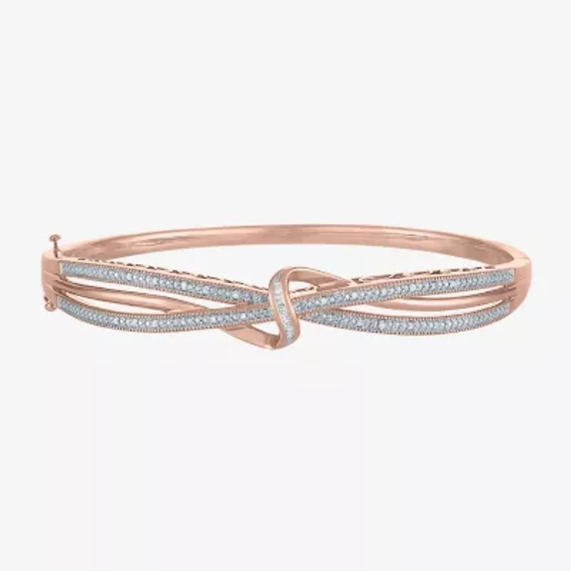 1/10 CT. T.W. Diamond Crossover Bangle Bracelet Sterling Silver or 14K Gold Over