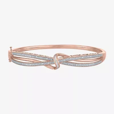 1/10 CT. T.W. Diamond Crossover Bangle Bracelet Sterling Silver or 14K Gold Over
